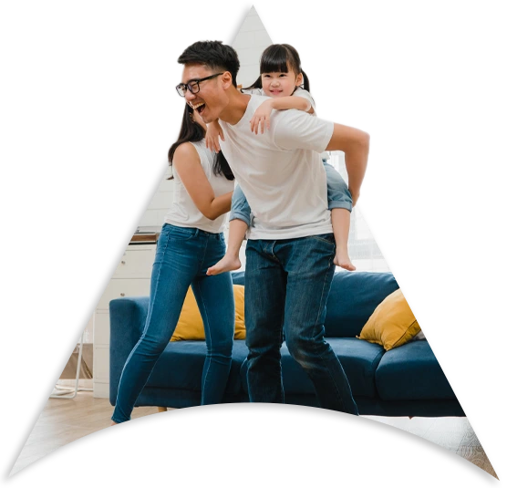 Family of three bonding in their first home