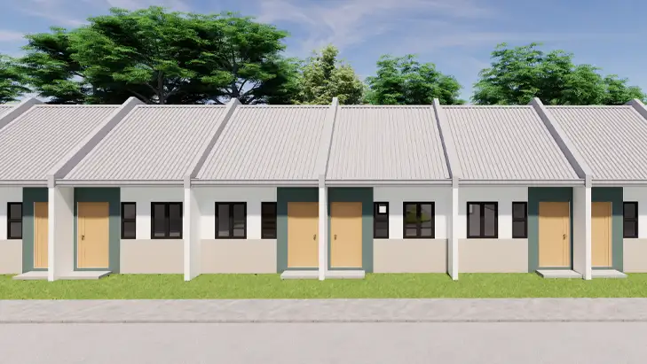 Perspective 3D render showing the Anika Rowhouse-Lofted unit